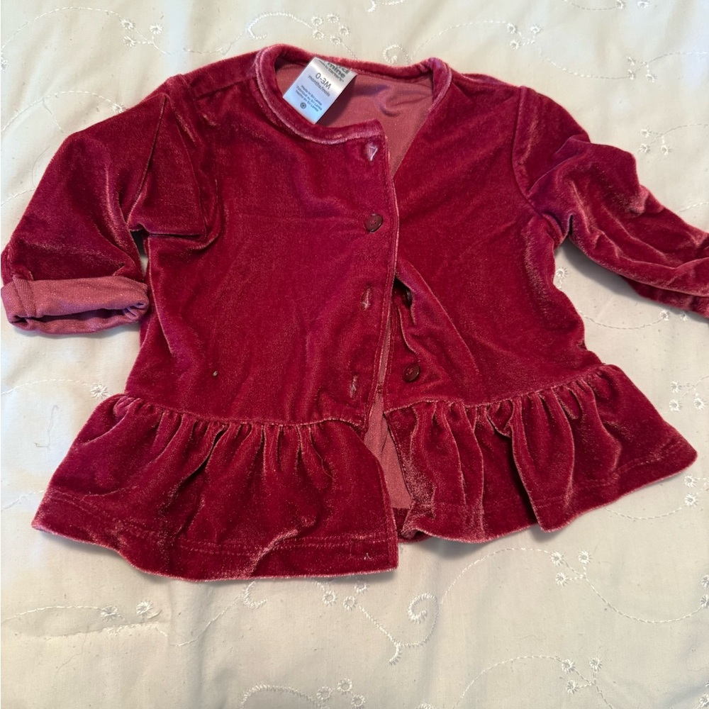 Velvet Button Down Kids Shirt in Red